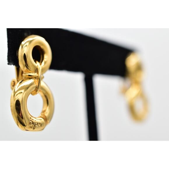 Bijan Vintage Clip On Earrings Chunky Gold Dangle Door Knocker Signed 1980s 9L - Picture 4 of 12